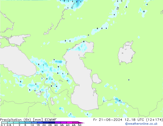 Precipitación (6h) ECMWF vie 21.06.2024 18 UTC