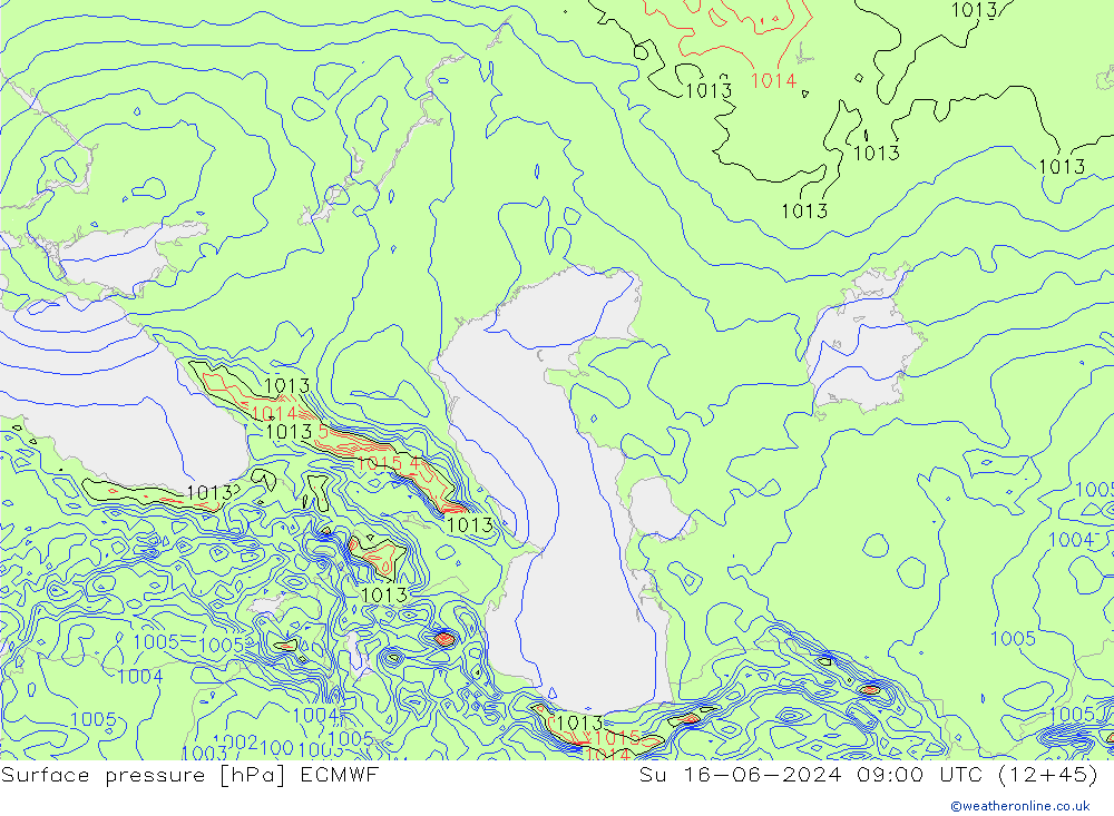 Luchtdruk (Grond) ECMWF zo 16.06.2024 09 UTC