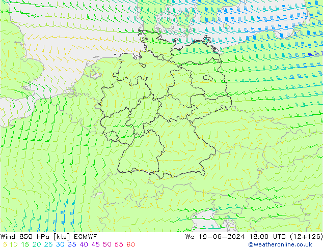 Viento 850 hPa ECMWF mié 19.06.2024 18 UTC