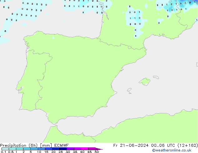 Precipitation (6h) ECMWF Fr 21.06.2024 06 UTC