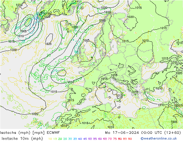 Isotachs (mph) ECMWF Mo 17.06.2024 00 UTC
