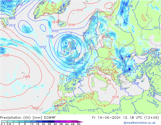 Z500/Rain (+SLP)/Z850 ECMWF Fr 14.06.2024 18 UTC