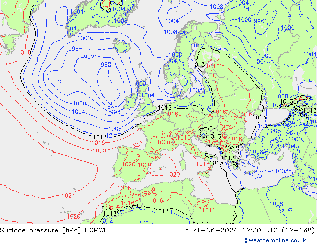 pressão do solo ECMWF Sex 21.06.2024 12 UTC