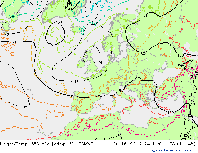 Z500/Rain (+SLP)/Z850 ECMWF So 16.06.2024 12 UTC
