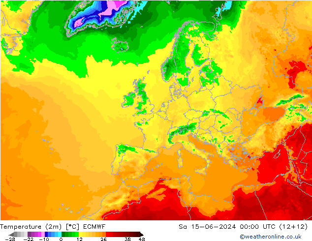 Temperature (2m) ECMWF So 15.06.2024 00 UTC