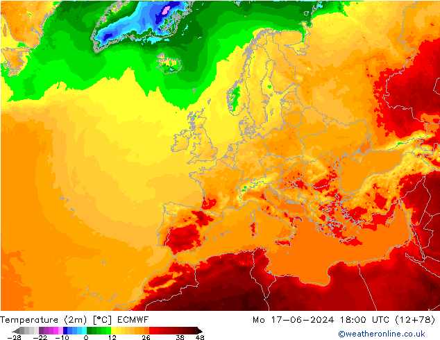 Temperatura (2m) ECMWF lun 17.06.2024 18 UTC