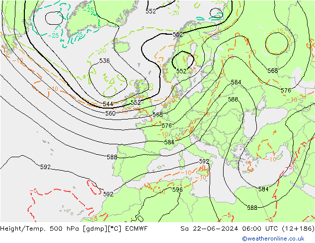 Z500/Rain (+SLP)/Z850 ECMWF Sa 22.06.2024 06 UTC