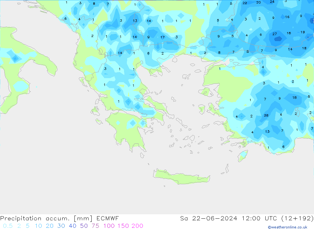 Totale neerslag ECMWF za 22.06.2024 12 UTC