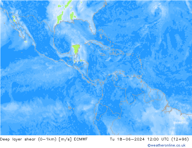 Deep layer shear (0-1km) ECMWF вт 18.06.2024 12 UTC