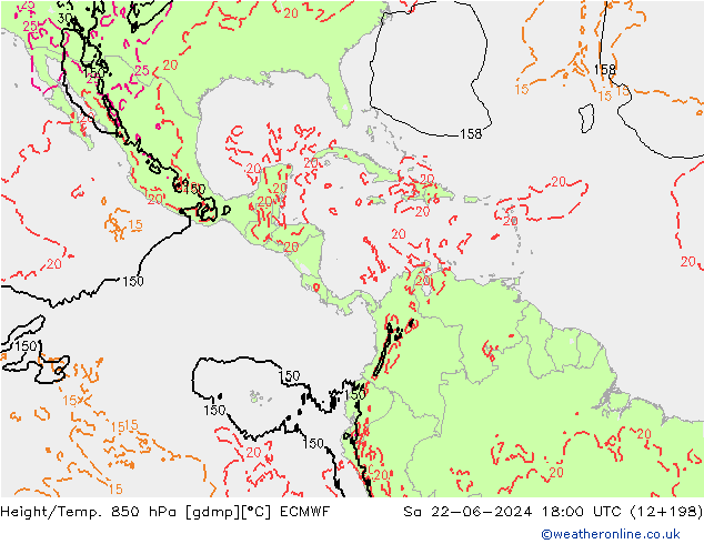Height/Temp. 850 hPa ECMWF So 22.06.2024 18 UTC