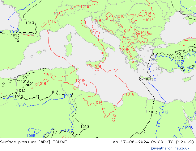 приземное давление ECMWF пн 17.06.2024 09 UTC
