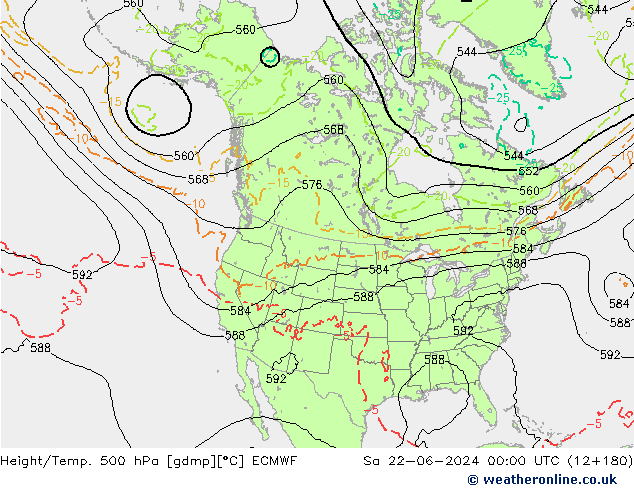 Z500/Yağmur (+YB)/Z850 ECMWF Cts 22.06.2024 00 UTC