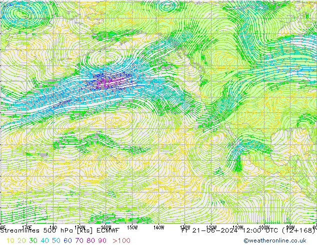 ветер 500 гПа ECMWF пт 21.06.2024 12 UTC