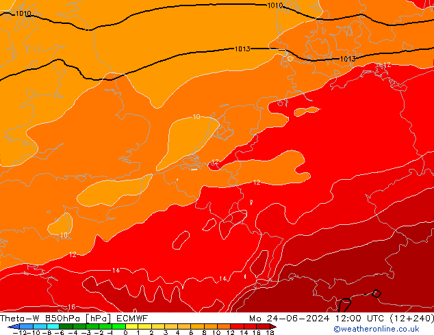 Theta-W 850hPa ECMWF Mo 24.06.2024 12 UTC