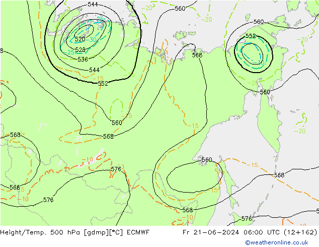 Z500/Rain (+SLP)/Z850 ECMWF vie 21.06.2024 06 UTC