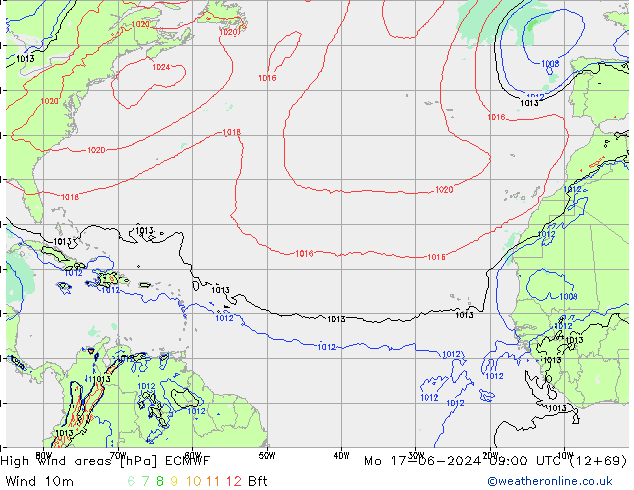 Windvelden ECMWF ma 17.06.2024 09 UTC