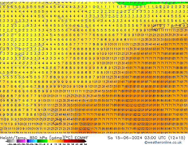 Hoogte/Temp. 850 hPa ECMWF za 15.06.2024 03 UTC