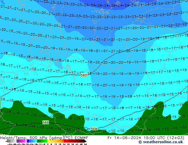 Yükseklik/Sıc. 500 hPa ECMWF Cu 14.06.2024 15 UTC