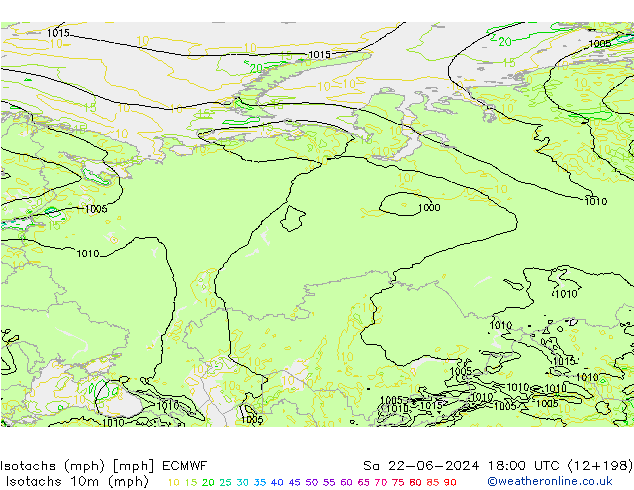 Isotachs (mph) ECMWF sam 22.06.2024 18 UTC