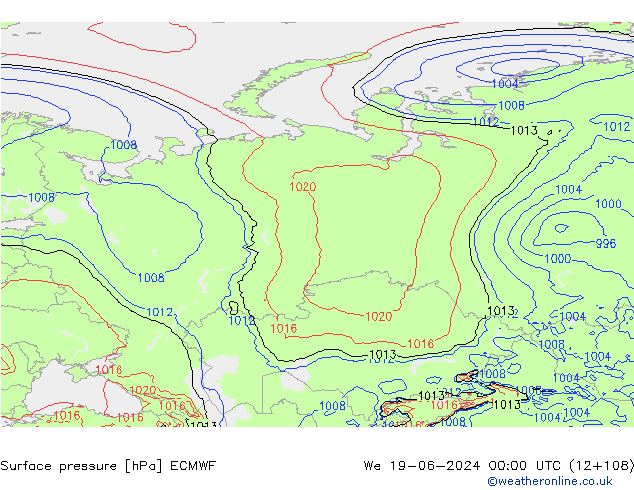 приземное давление ECMWF ср 19.06.2024 00 UTC