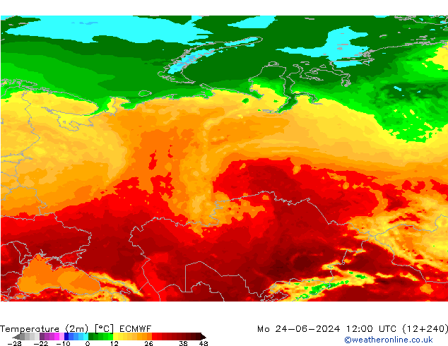 Temperatura (2m) ECMWF lun 24.06.2024 12 UTC