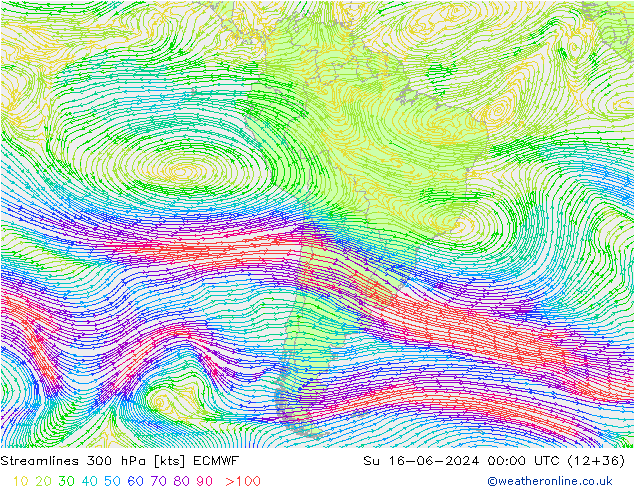 Streamlines 300 hPa ECMWF Su 16.06.2024 00 UTC