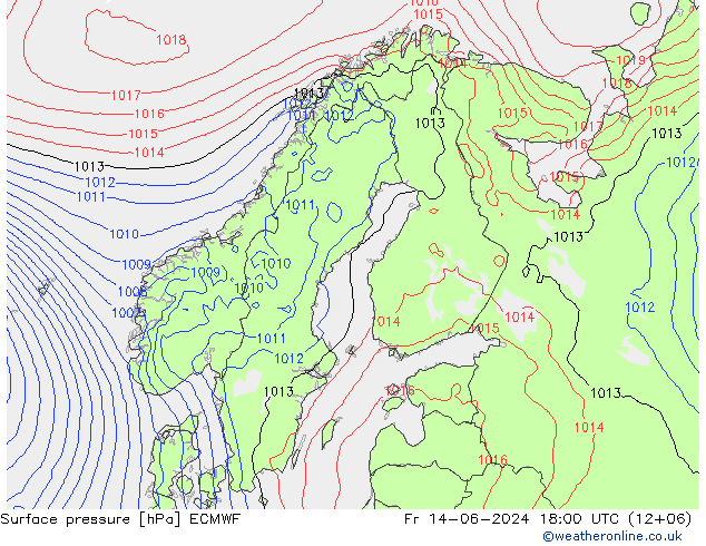 Bodendruck ECMWF Fr 14.06.2024 18 UTC
