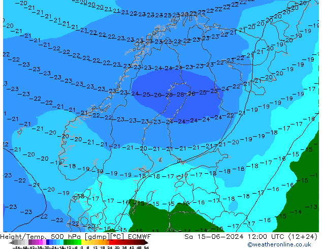 Z500/Rain (+SLP)/Z850 ECMWF  15.06.2024 12 UTC