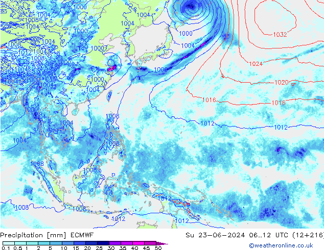 Precipitation ECMWF Su 23.06.2024 12 UTC