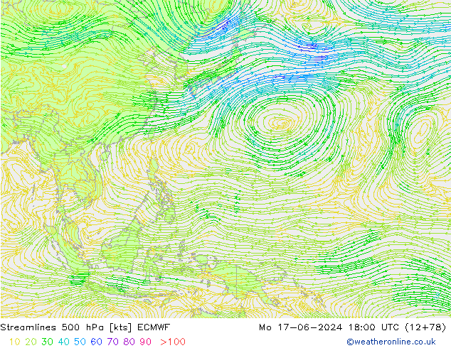 Rüzgar 500 hPa ECMWF Pzt 17.06.2024 18 UTC