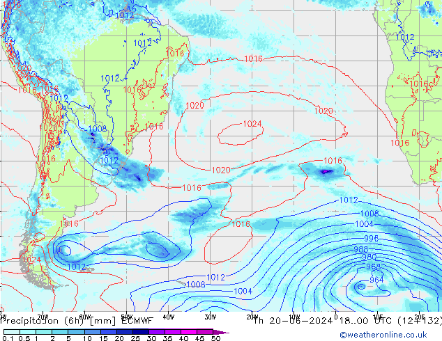 Precipitation (6h) ECMWF Th 20.06.2024 00 UTC