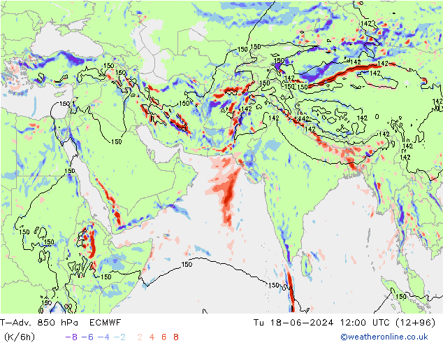 T-Adv. 850 hPa ECMWF mar 18.06.2024 12 UTC