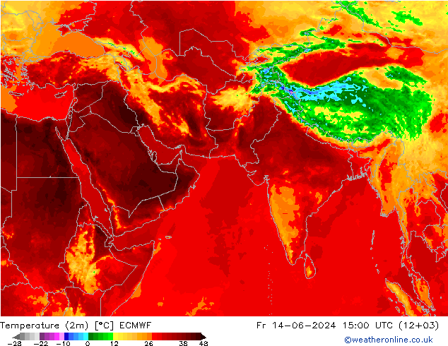 карта температуры ECMWF пт 14.06.2024 15 UTC