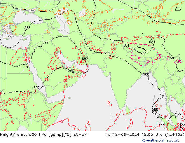 Height/Temp. 500 гПа ECMWF вт 18.06.2024 18 UTC