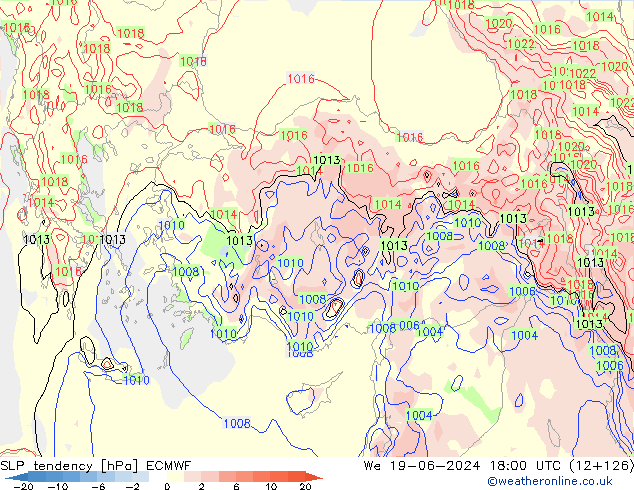 Tendance de pression  ECMWF mer 19.06.2024 18 UTC