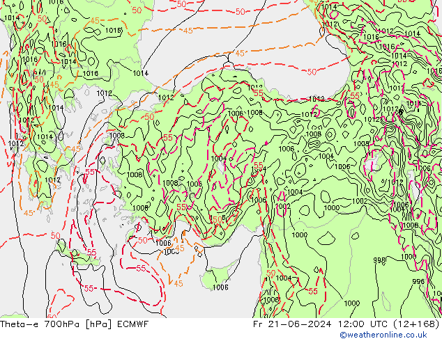 Theta-e 700гПа ECMWF пт 21.06.2024 12 UTC