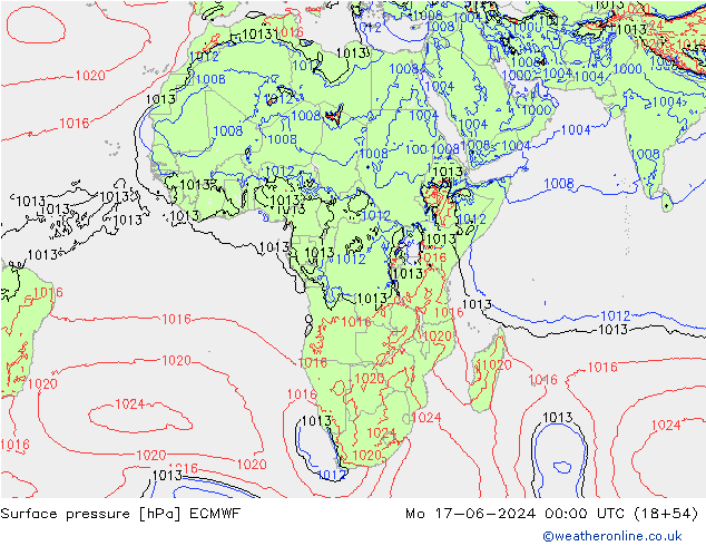 pressão do solo ECMWF Seg 17.06.2024 00 UTC