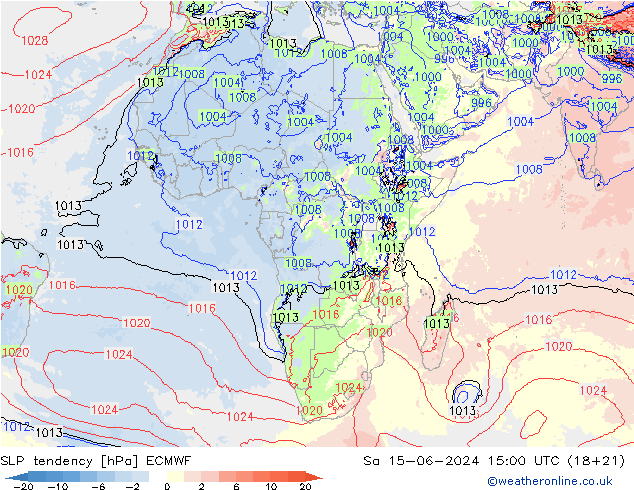 Tendance de pression  ECMWF sam 15.06.2024 15 UTC