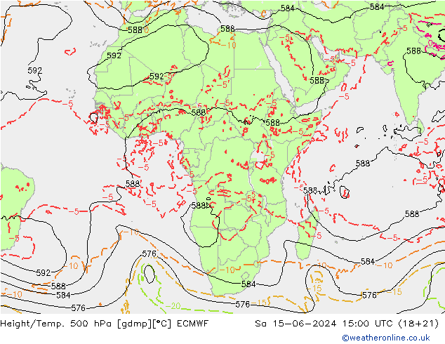 Hoogte/Temp. 500 hPa ECMWF za 15.06.2024 15 UTC