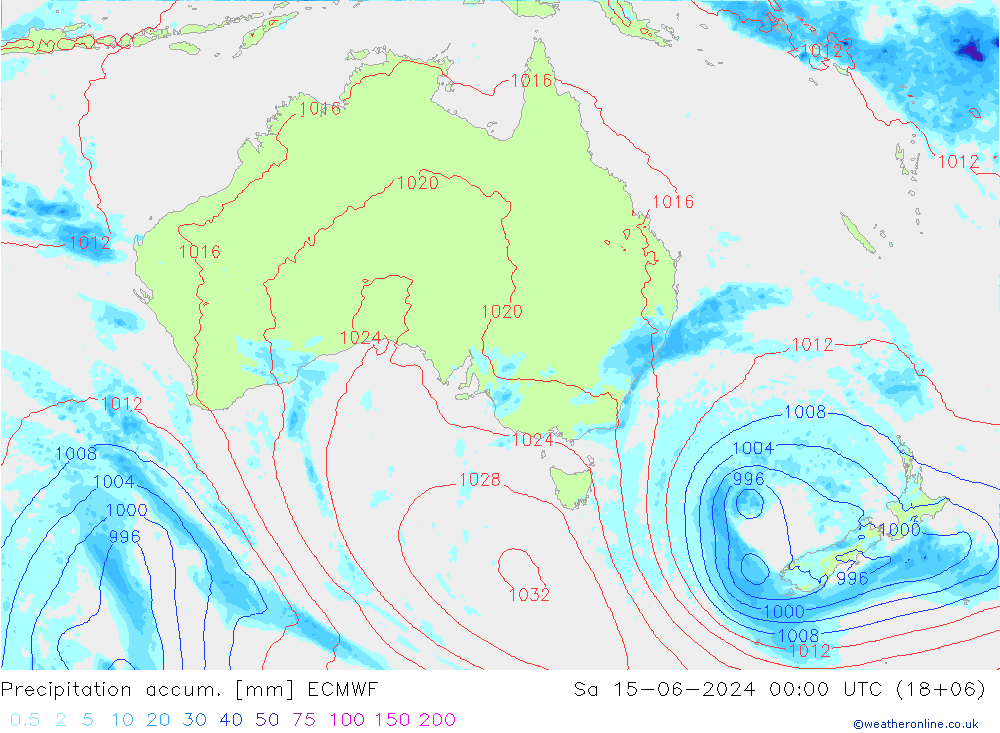 Precipitation accum. ECMWF Sáb 15.06.2024 00 UTC