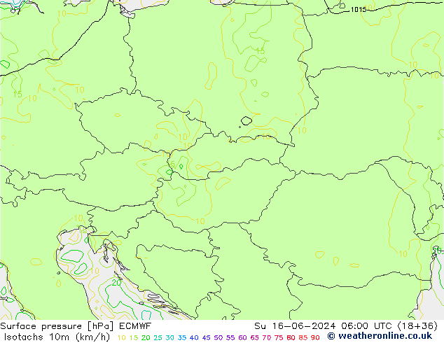 Izotacha (km/godz) ECMWF nie. 16.06.2024 06 UTC