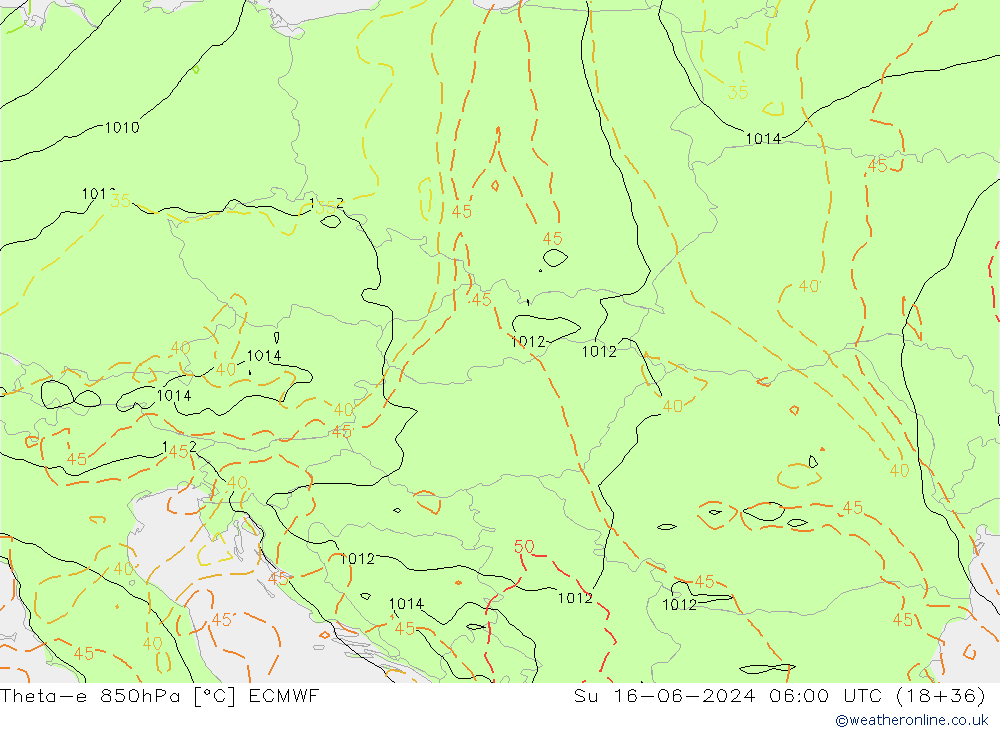 Theta-e 850hPa ECMWF dom 16.06.2024 06 UTC