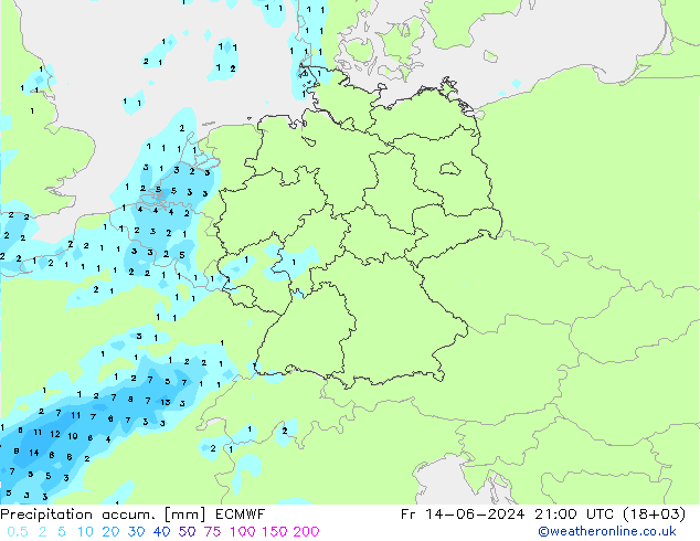 Precipitation accum. ECMWF пт 14.06.2024 21 UTC