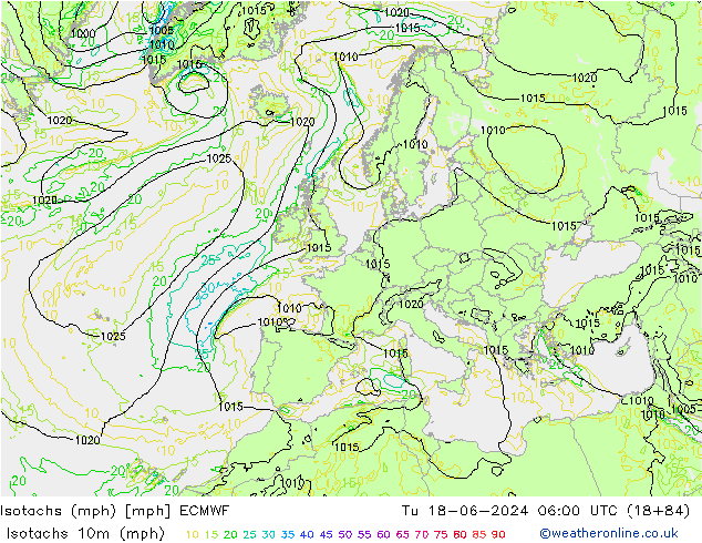 Isotachen (mph) ECMWF di 18.06.2024 06 UTC