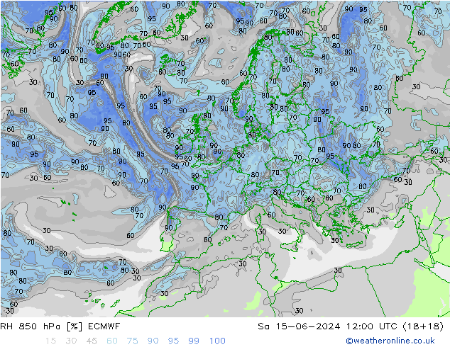 RH 850 hPa ECMWF Sáb 15.06.2024 12 UTC