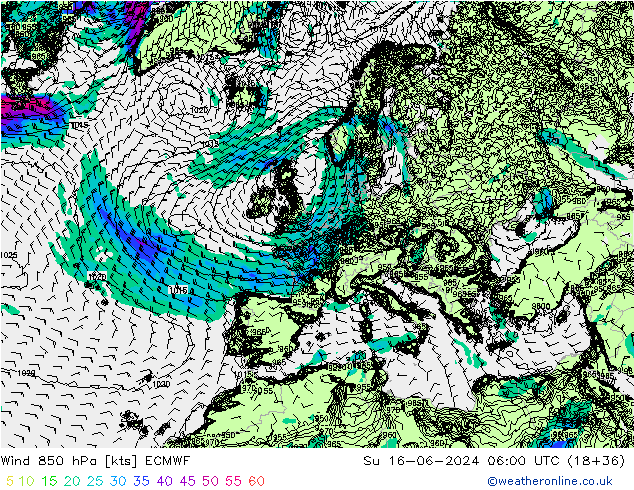 Wind 850 hPa ECMWF So 16.06.2024 06 UTC