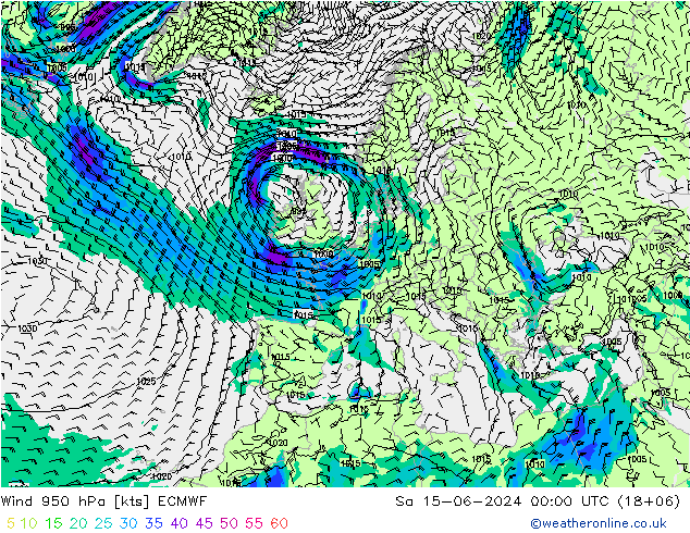 Wind 950 hPa ECMWF Sa 15.06.2024 00 UTC