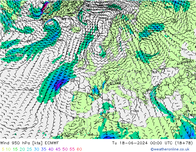 Vento 950 hPa ECMWF Ter 18.06.2024 00 UTC