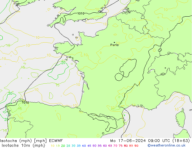 Isotachen (mph) ECMWF ma 17.06.2024 09 UTC