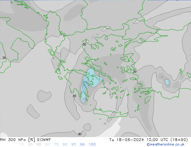 RH 300 hPa ECMWF Tu 18.06.2024 12 UTC